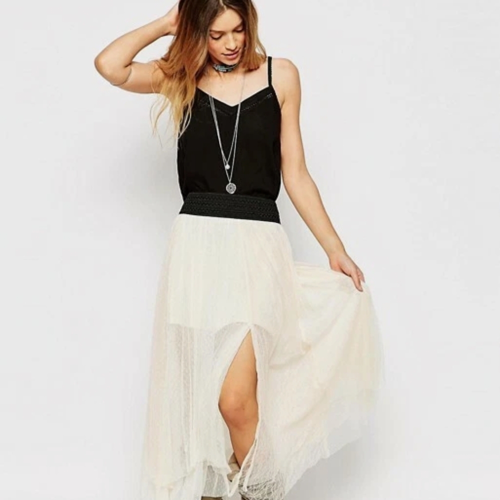 Free People Ivory Combo Dotted Mesh Tutu Skirt